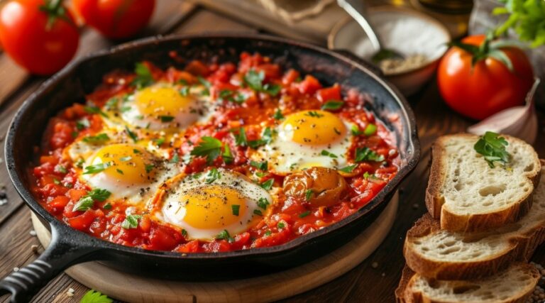 Класична шакшука з густим томатним соусом і яйцями — страви з яєць