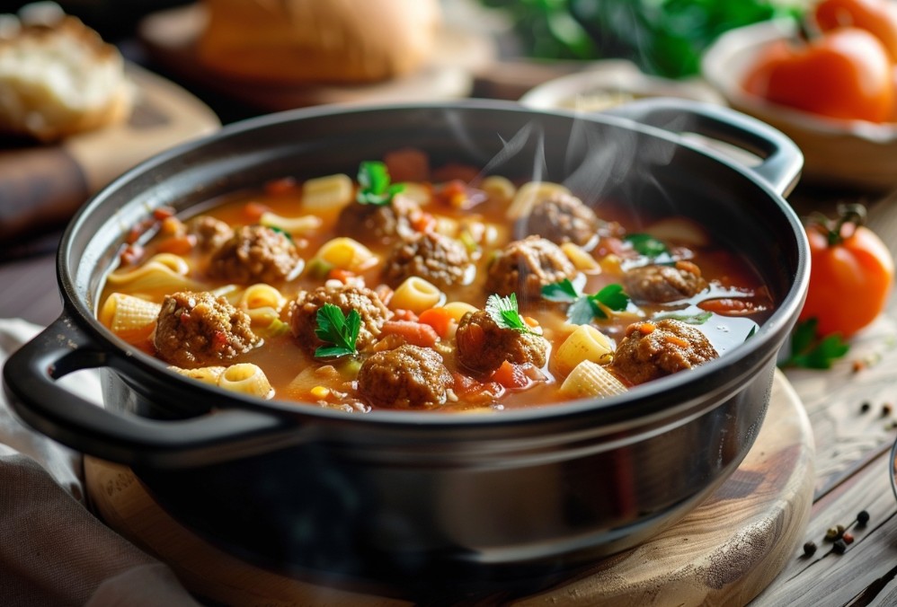 Класичний італійський суп з пастою та м’ясними кульками