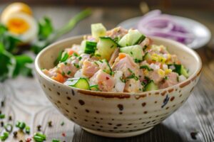 Lekka klasyczna sałatka z tuńczykiem i ogórkiem (bez majonezu)