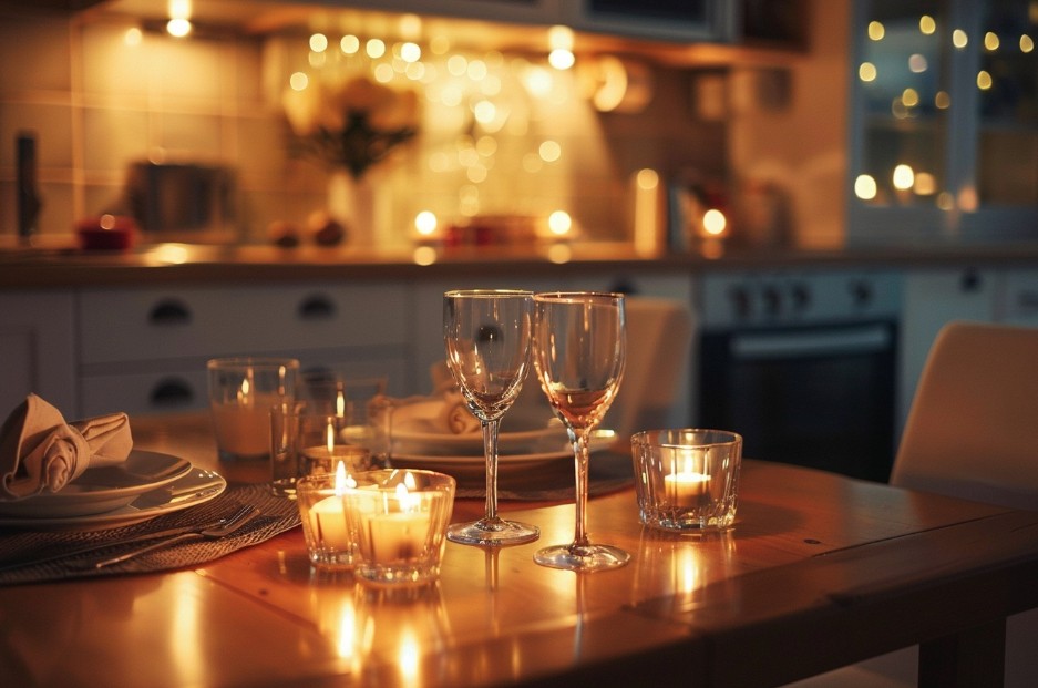 красиво сервірований святковий стіл для домашньої вечері