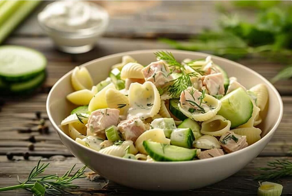 Кремовий макаронний салат з тунцем і йогуртом