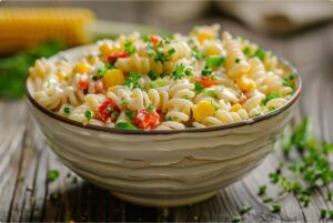 Кремовий салат з макаронами, кукурудзою та перцем