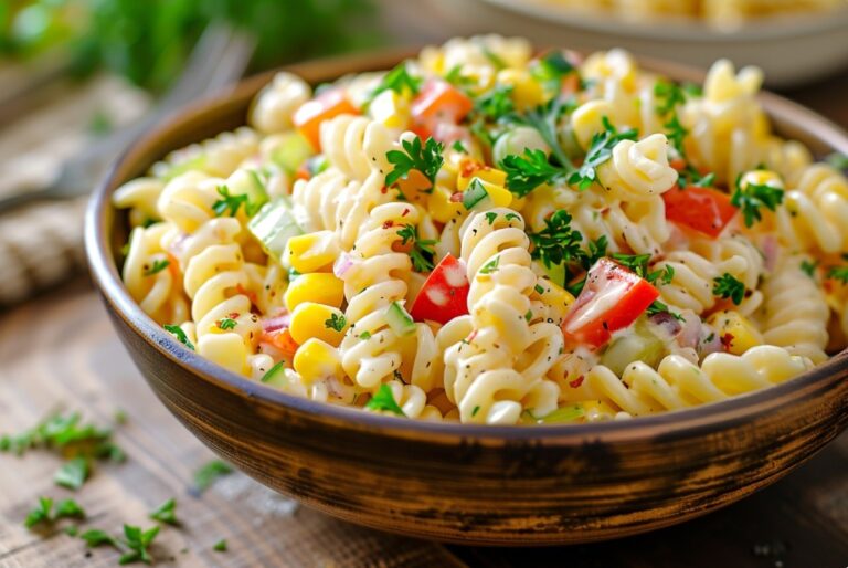 Кремовий салат з макаронами, кукурудзою та перцем — Салати