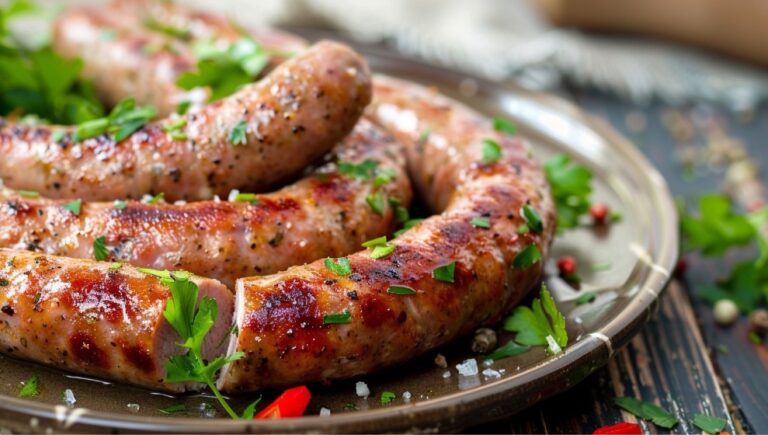 Hausgemachte Schweinebratwurst mit Knoblauch aus dem Ofen — Fleischgerichte