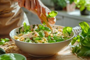 Легкий макаронний салат з курячим філе