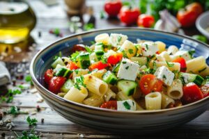 Легкий Nudelsalat з овочами і сиром фета