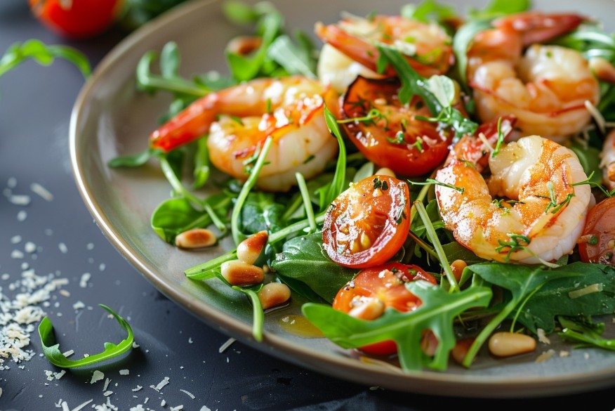 Легкий салат з креветками і пармезаном