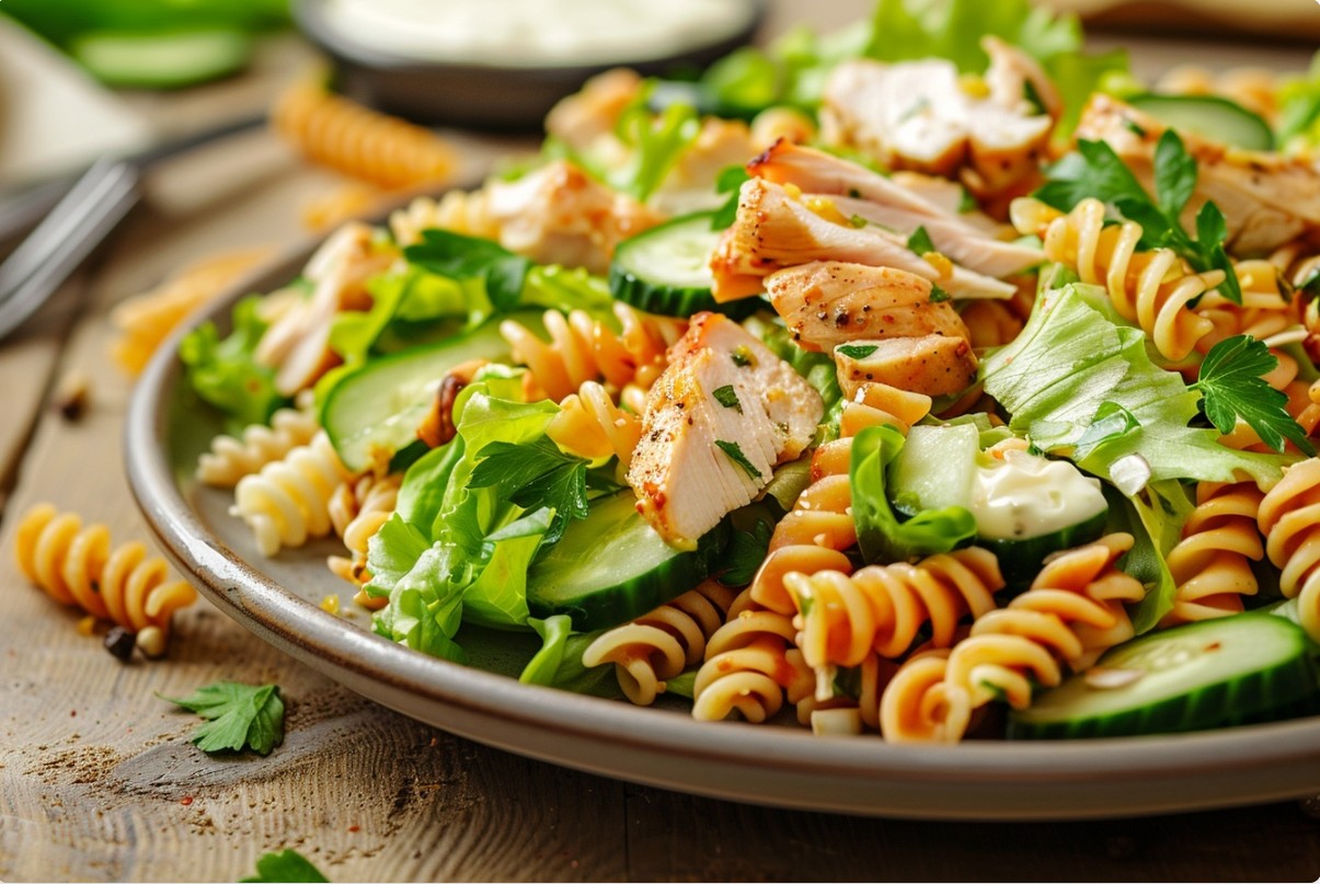 Легкий салат з макаронами та курячим м’ясом рецепт