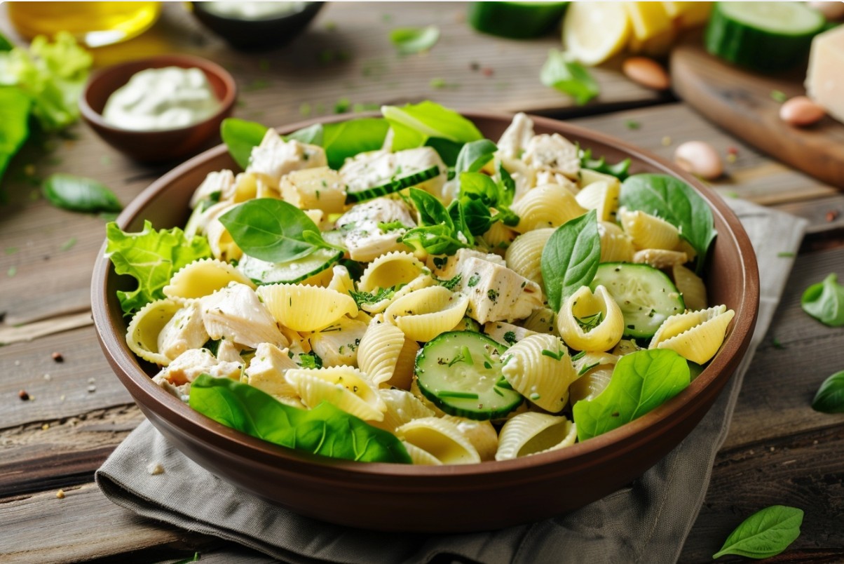Легкий салат з макаронами та курячим м’ясом