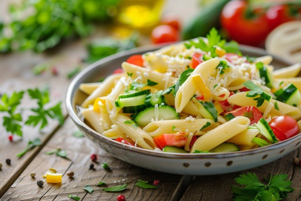 Легкий салат з пастою та овочами для літнього меню