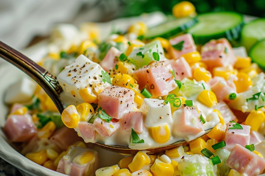 Легкий салат з шинкою та кукурудзою на кожен день