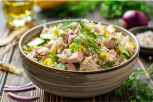 Lekka sałatka z tuńczykiem i ryżem bez majonezu