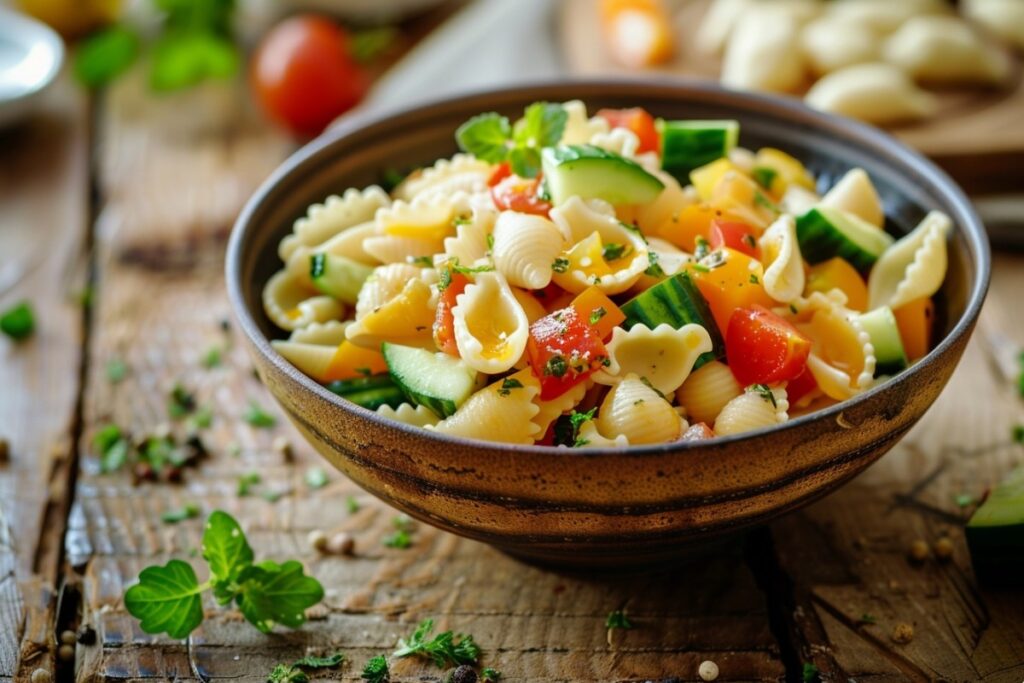 Літній макаронний салат зі свіжими овочами