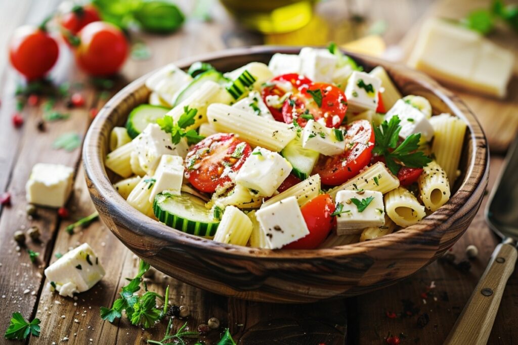 Літній Nudelsalat з овочами і оливковою заправкою