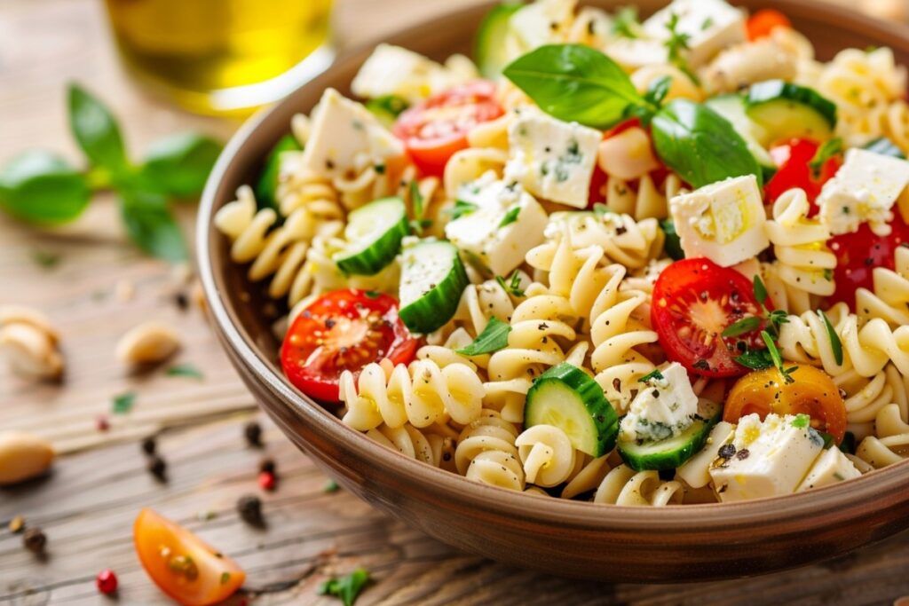 Літній салат з пастою, чері та огірком