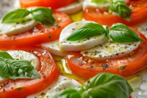 Літній салат з помідорами і моцарелою