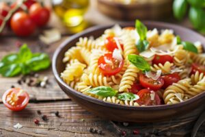 Włoska sałatka makaronowa z pomidorkami cherry i parmezanem