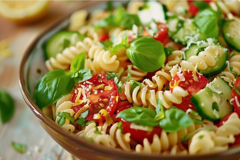 Nudelsalat ohne Mayonnaise mit Basilikum — Salate