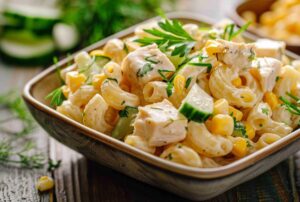 Макаронний салат з куркою і кукурудзою
