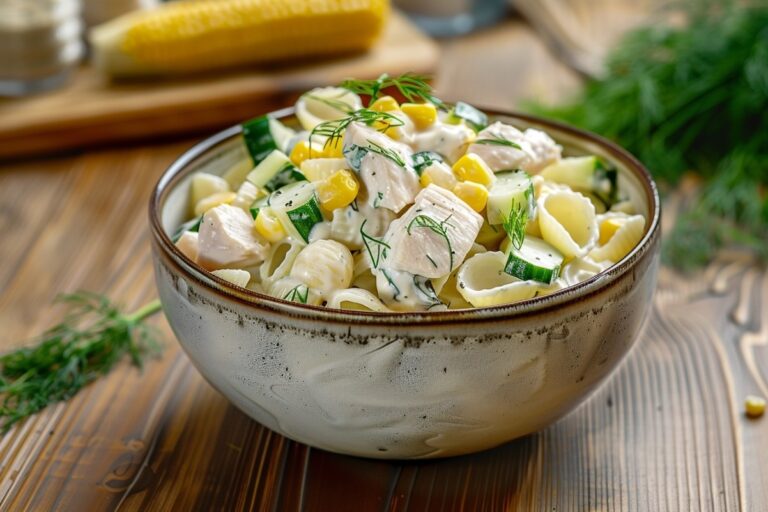 Nudelsalat mit Hähnchen und Mais — Salate