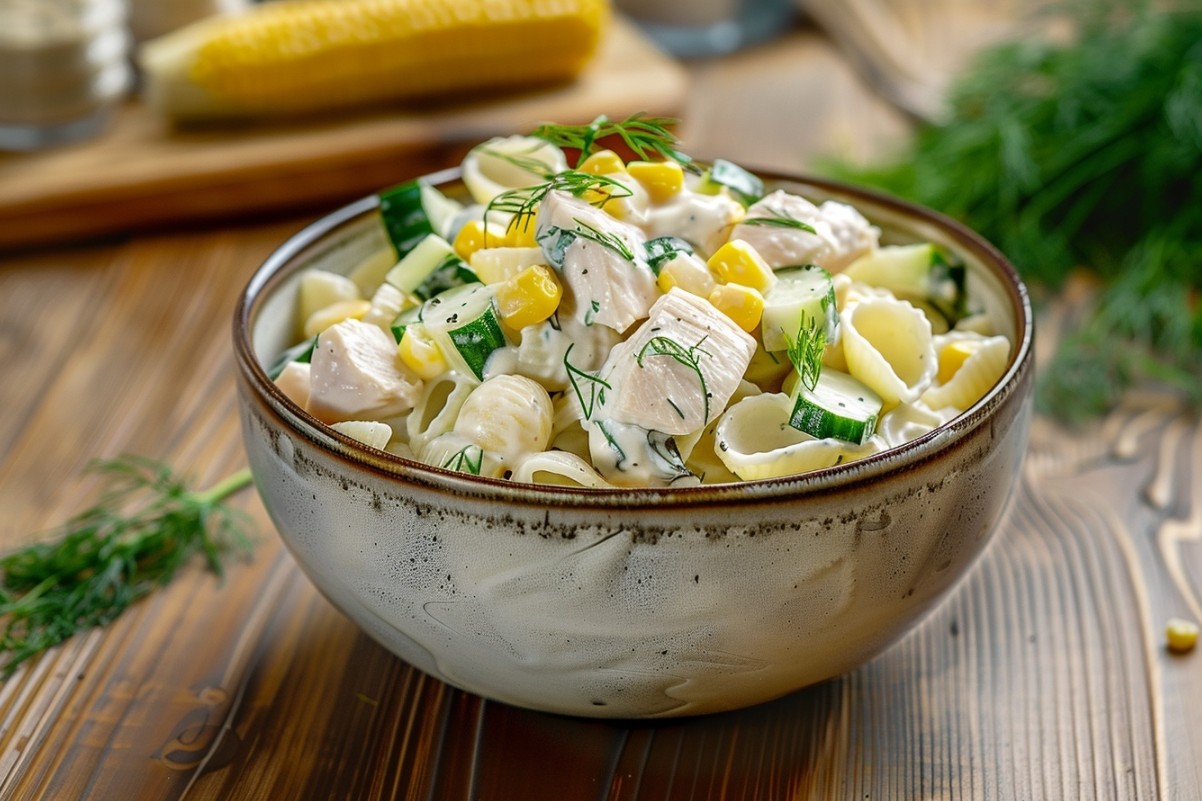 Макаронний салат з куркою та кукурудзою