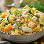 Chicken Pasta Salad with Cheese Cubes (Greek Yogurt Dressing)