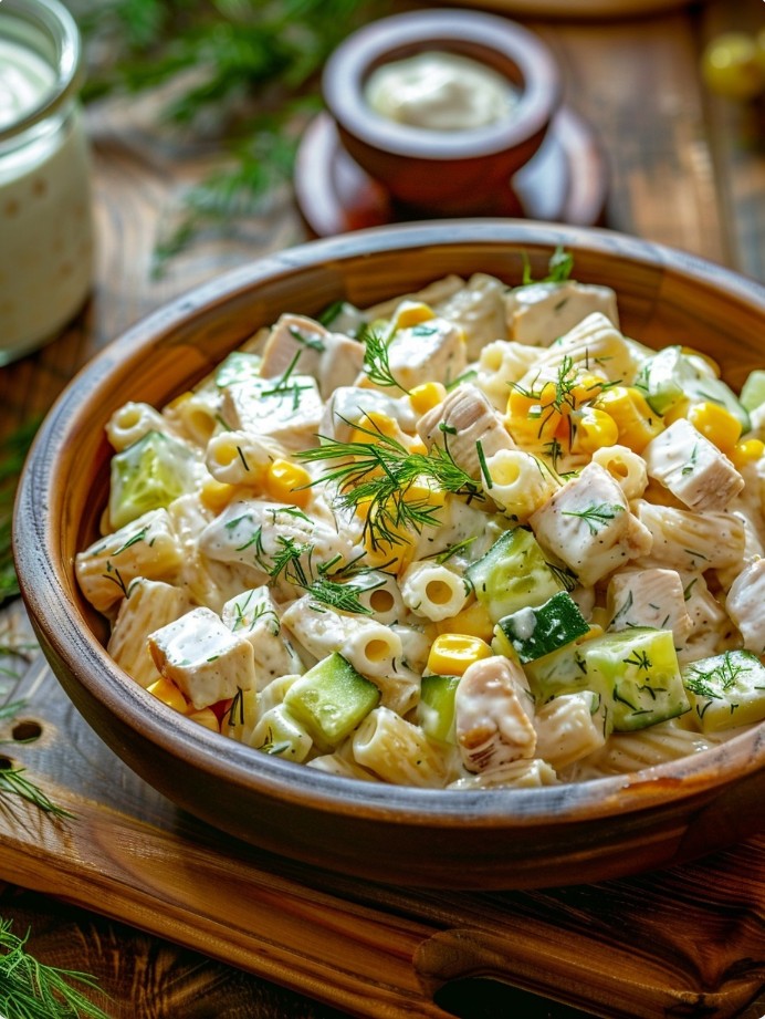 Макаронний салат з куркою у кремовій заправці