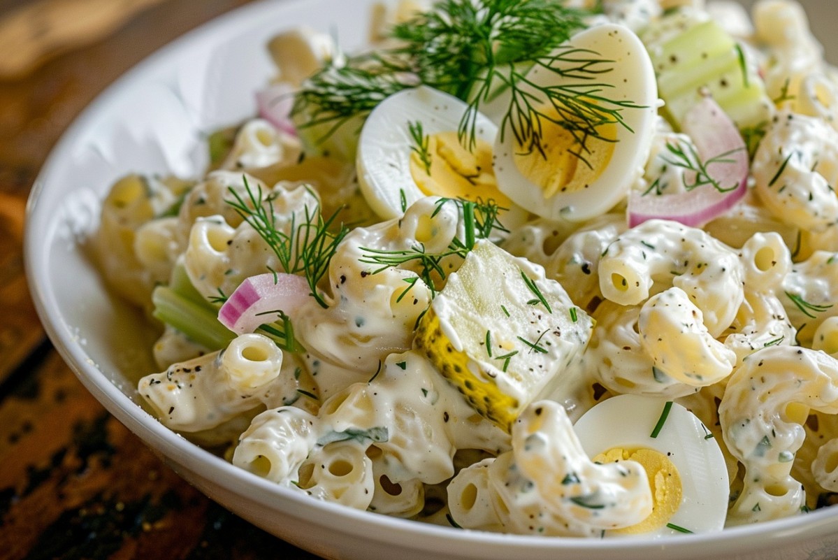 Макаронний салат з маринованими огірками і яйцями рецепт