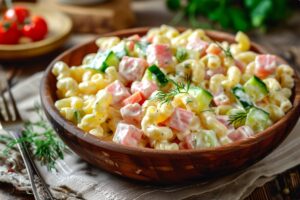 Nudelsalat mit Schinken und Joghurt-Dressing (schnell & leicht)