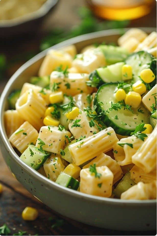 Макаронний салат з сиром і медово-гірчичною заправкою
