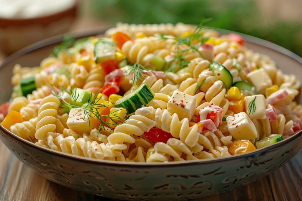Макаронний салат з сиром і свіжим огірком