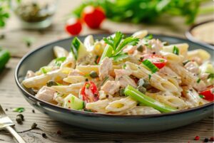 Nudelsalat mit Thunfisch fürs Grillfest – mit Joghurt-Dressing