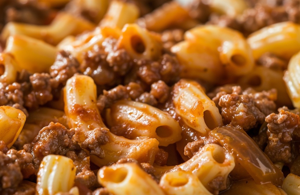 Макарони по-флотськи з фаршем та цибулею у домашній подачі