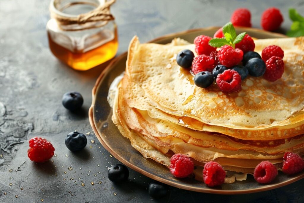 млинці з медом та ягодами