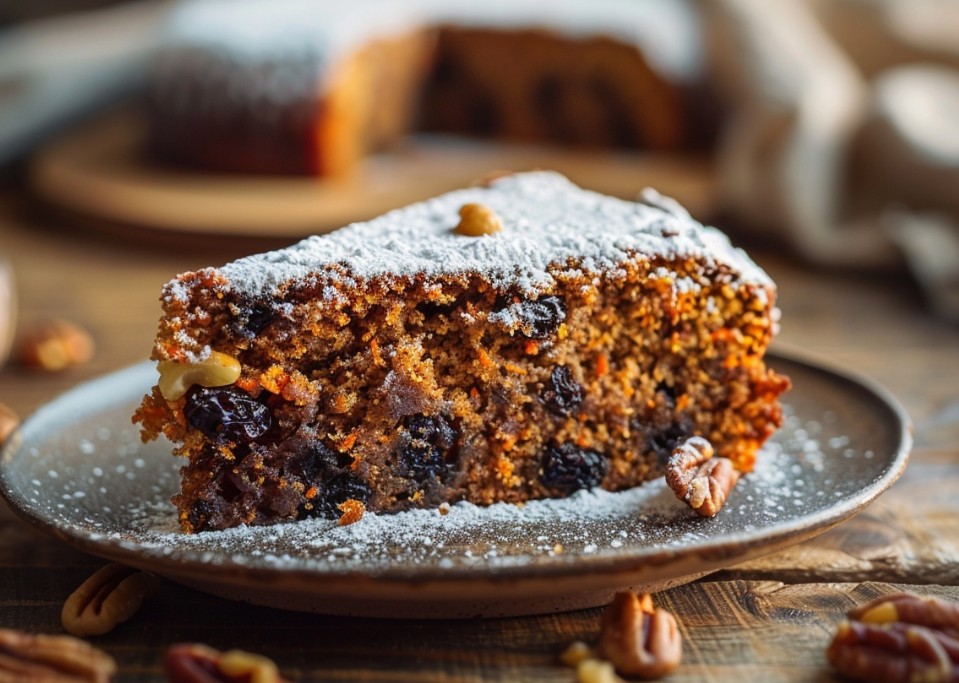 Морквяний пиріг з родзинками та горіхами