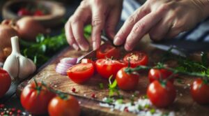 нарізання помідор для шакшуки