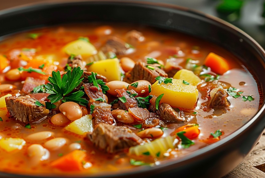 Насичений бограч з квасолею та овочами