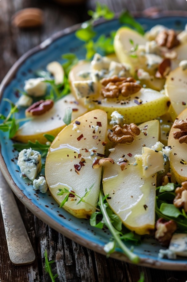 Ніжний салат з грушею і сиром дорблю