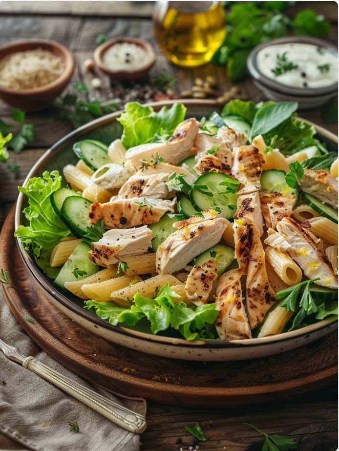 Освіжаючий макаронний салат з курячим філе