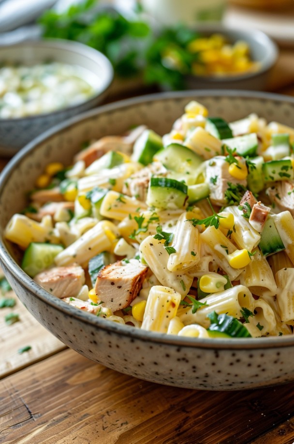 Освіжаючий салат з макаронами та копченою куркою