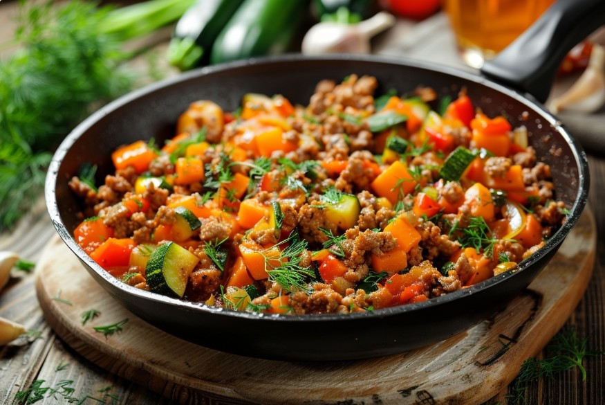 Овочевий фарш на сковороді по-домашньому