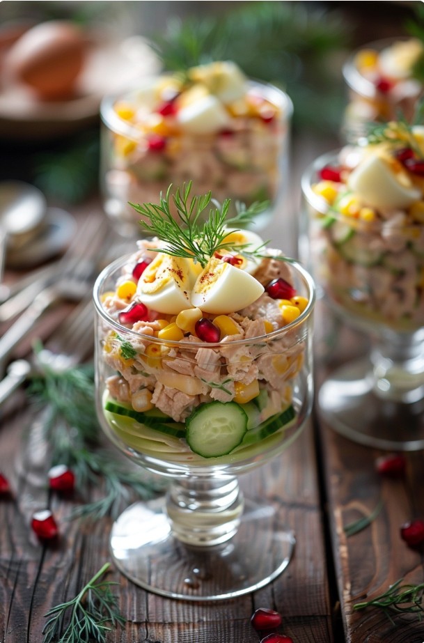 Порційний салат з тунцем у келиху