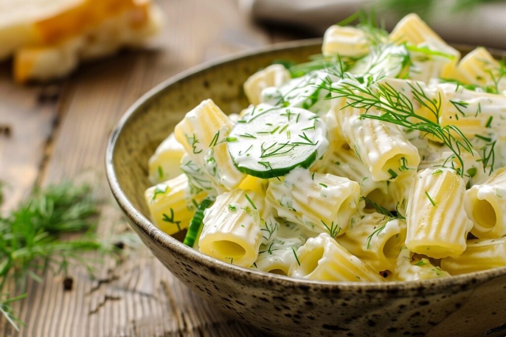 Порція салату з пастою у мисці