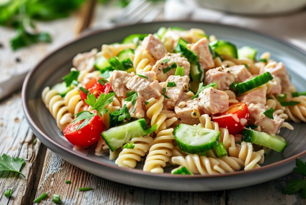 Порція салату з тунцем у маленькій мисці