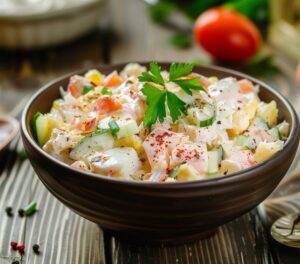 Простий салат з крабовими паличками і яйцем