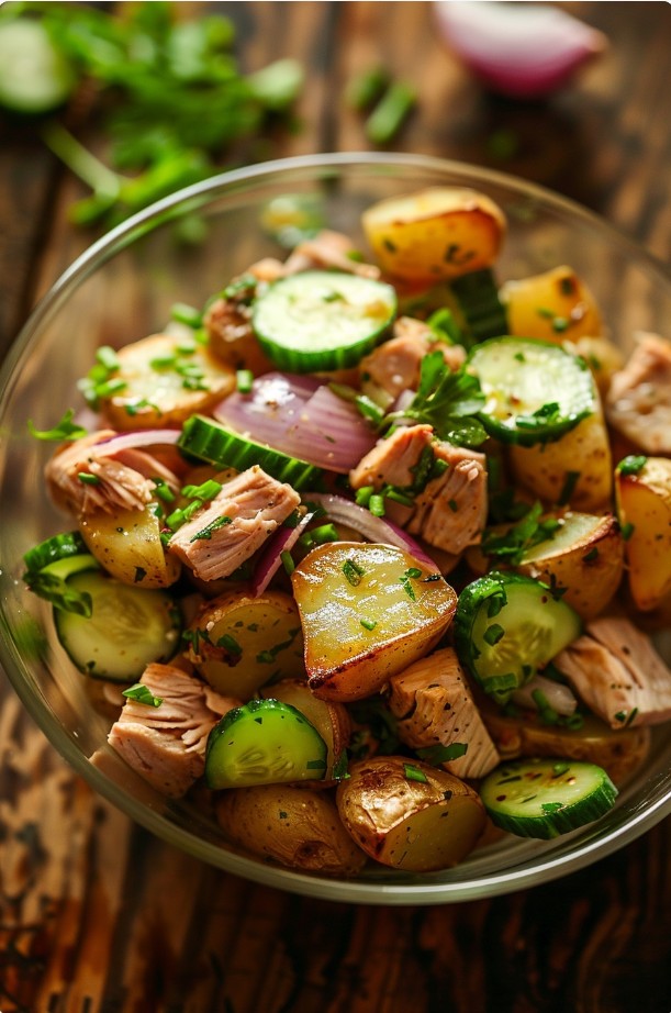 Простий салат з тунцем і картоплею