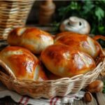 Weiche Piroschki mit Pilzfüllung aus dem Ofen