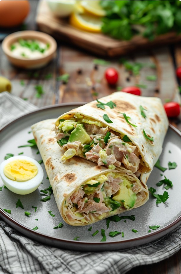 Рулет з тортильї з тунцем і яйцем