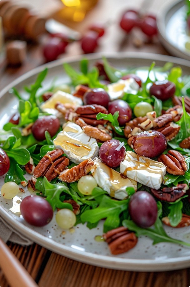 Sałatka z brie i orzechami pekan z miodowym sosem