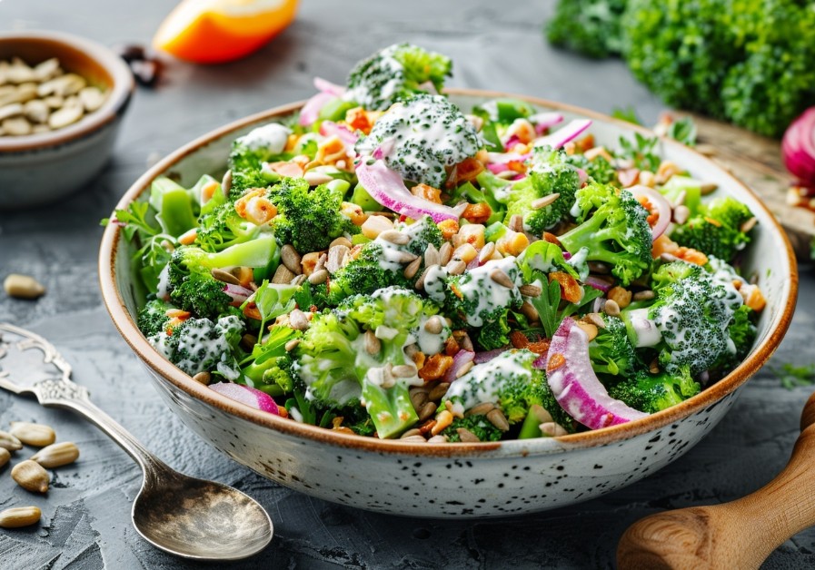 Салат з броколі, родзинками та цибулею